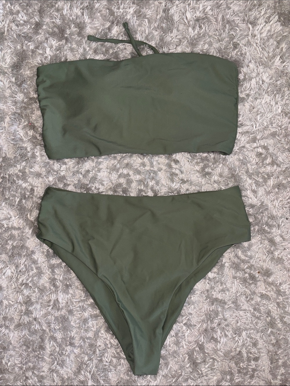 SHEIN Olive Green High-Waist Bandeau Bikini Set